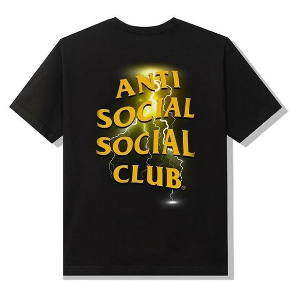 DS Anti Social Social Club ASSC Yellow Lightning Twister Logo Twista BlackTee - Picture 1 of 5